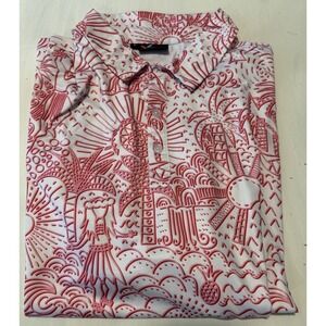 Yatta Golf Men's Polo Shirt Size Large, Shaka Life Hawaiian Tropical Hula Pink